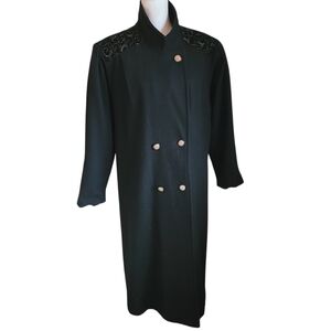 vintage russell scott wool long coat double-breasted gold accent black size XL